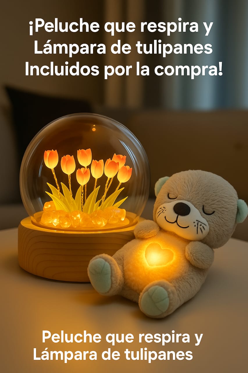 💤PELUCHE CON RESPIRACIÓN ARTIFICIAL + Lampara Tulipanes🎁